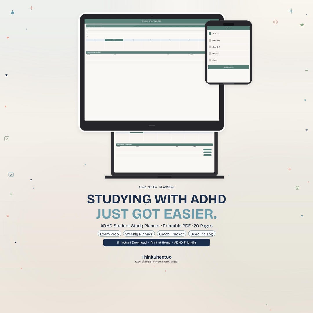 ADHD Student Study Planner Printable, Academic Planner, Exam Prep ...