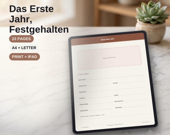 Babytagebuch Erstes Jahr zum Ausfüllen, Babybuch Junge Mädchen PDF, Erinnerungsalbum Geschenk Geburt (A4)