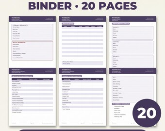 Family Emergency Binder Printable, Purple, Medical Info PDF, Document Index, Evacuation Checklist (A4 + Letter)