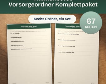 Vorsorgeordner Komplettpaket Familie, Notfallordner Vollmacht Patientenverfügung Versicherung Nachlass, 67 Seiten zum Ausfüllen (A4)