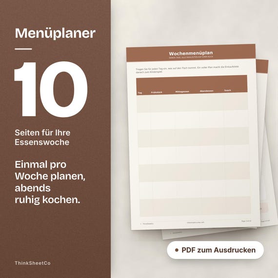 Menüplaner zum Ausdrucken, Wochenplan Essen, Einkaufsliste Vorlage, Essensplaner Familie, Meal Prep PDF