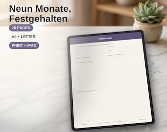 Schwangerschaftstagebuch zum Ausdrucken, Erinnerungsbuch Schwangerschaft, Trimester Notizen werdende Mütter, druckbares Heft (A4 + Letter)