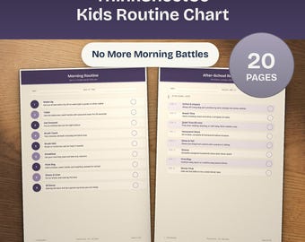 Kids Routine Chart Printable, Morning Bedtime Visual Schedule (Ages 3-12), Behavior Tracker