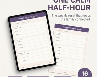 Family Meeting Printable, Weekly Agenda Template, House Rules Poster, Connection Cards, Values Gratitude Kit PDF