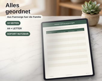 Nachlassordner Vorlage zum Ausfüllen, Vorsorgeplaner Lebensende, Vermögensübersicht Testament, druckbares PDF
