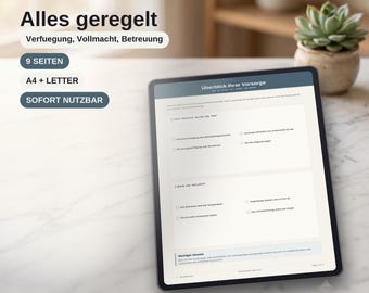 Patientenverfügung Vorsorgevollmacht Set zum Ausfüllen, Betreuungsverfügung Vorlage, Vorsorge Documento, A4 PDF