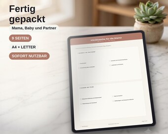 Checkliste Kliniktasche Geburt zum Ausdrucken, Geburtsplan Wochenbett Packliste, Schwangerschaft Vorbereitung, A4 A5