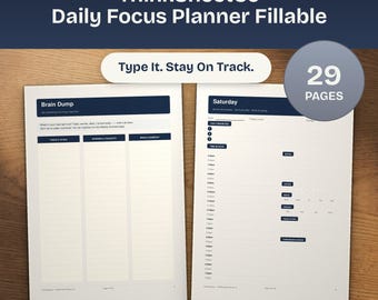 Daily Focus Planner Fillable PDF, ADHD Undated Time Blocking, Emotional Toolkit, Neurodivergent Adults (A4 + Letter), Editable PDF