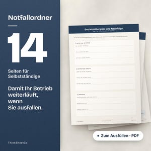 Notfallordner Selbstständige zum Ausfüllen, Vorsorge Vorlage Unternehmer, Betriebsübergabe Dokumente, Notfallmappe PDF, Digitaler Nachlass