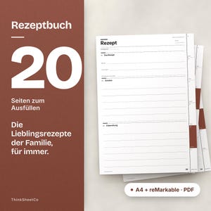 Rezeptbuch zum Ausfüllen, Familienrezepte Vorlage, Kochbuch selbst gestalten, Rezeptkarten, Geschenk Oma, reMarkable (20 Seiten, A4)