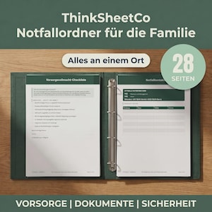 Notfallordner PDF zum Ausdrucken, 28 Seiten Familie, Notfallmappe Eltern Vorlage, Vorsorge Digitaler Nachlass (A4) image 1