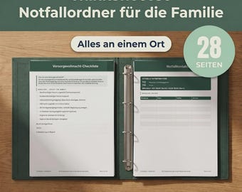 Notfallordner PDF zum Ausdrucken, 28 Seiten Familie, Notfallmappe Eltern Vorlage, Vorsorge Digitaler Nachlass (A4)