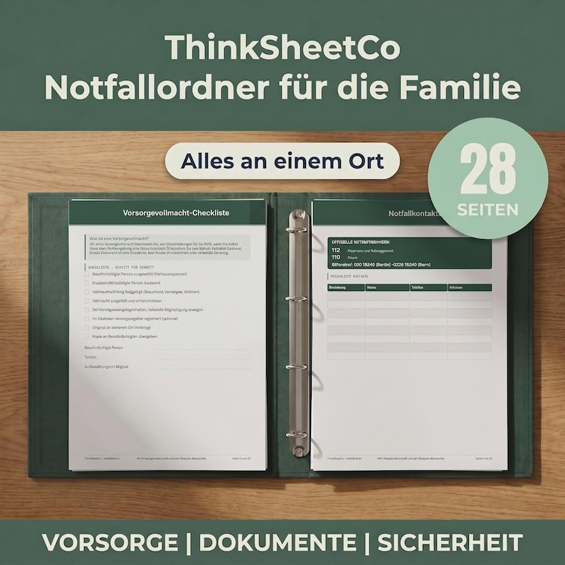 Notfallordner PDF zum Ausdrucken, 28 Seiten Familie, Notfallmappe Eltern Vorlage, Vorsorge Digitaler Nachlass (A4) image 1