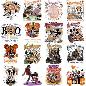 ディズニーのトリック・オア・トリートPNG、マウスと仲間たちのハロウィン昇華プリント、トイ・ストーリーの秋のバンドル、家族向けハロウィンシャツデザインのデジタルファイル