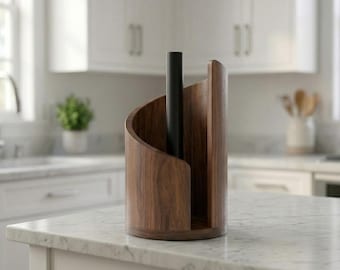 Moderne Walnuss Papierhandtuchhalter | Easy-Tear Küchenrollenabroller