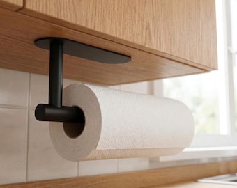 Porte-essuie-tout industriel moderne - Acier noir mat - Porte-serviettes en papier auto-adhésif - Fixation murale sans perçage