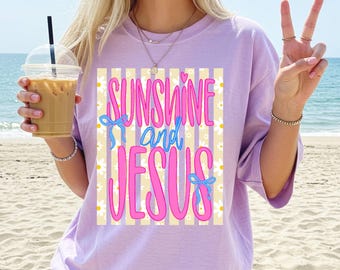 Comfort Colors Sunshine Shirt, Jesus Summer Tee, Daisy Floral Print, Trendy Religious T-Shirt