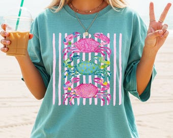 Comfort Colors Funny Crab Shirt, Beach Vibes Nautical T-shirt, Summer Vacation Gift