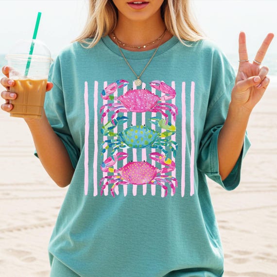 Comfort Colors Funny Crab Shirt, Beach Vibes Nautical T-shirt, Summer Vacation Gift