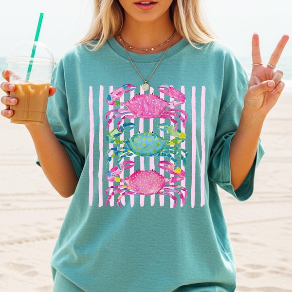 Comfort Colors Funny Crab Shirt, Beach Vibes Nautical T-shirt, Summer Vacation Gift