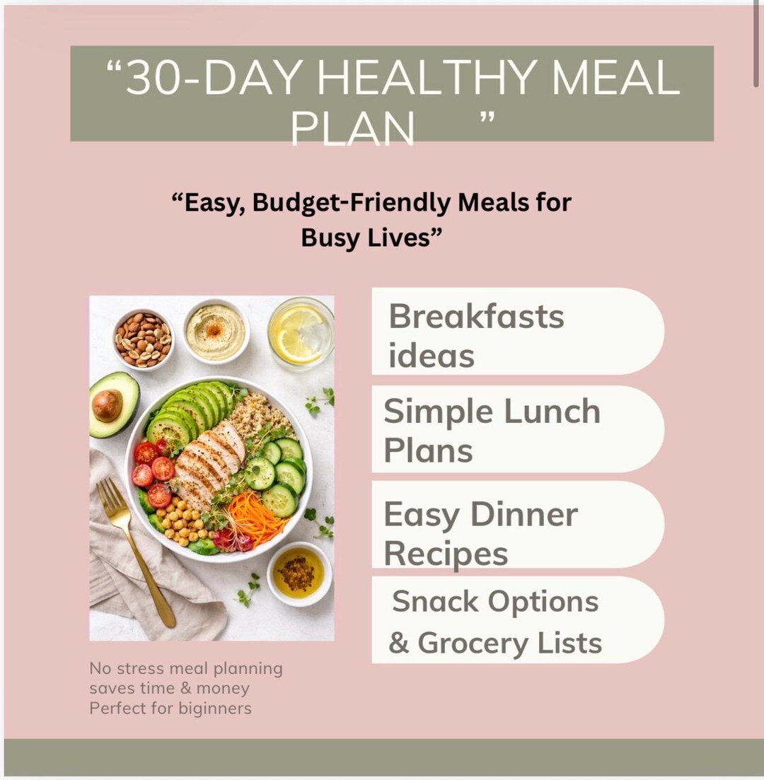 30 Day Healthy Meal Plan PDF Weekly Planner Easy Recipes Grocery List ...