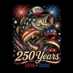 250 Amerika 1776–2026 Bass Fishing USA Flag PNG, 250-årsjubileumsfiskedesign, patriotisk fiskargrafik, USA:s födelsedagsfirande png
