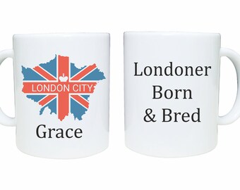 Personalised Londoner Born and Bred mug with London map and name