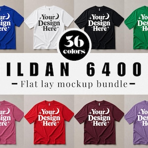 Pacchetto di mockup di t-shirt Gildan 64000 in stile flat lay / 36 colori (download digitale)