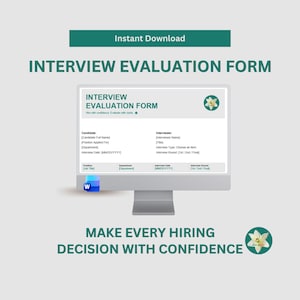 Formulario de evaluación de entrevistas / Plantilla editable de RRHH en Word / Tamaño carta estadounidense (descarga instantánea)