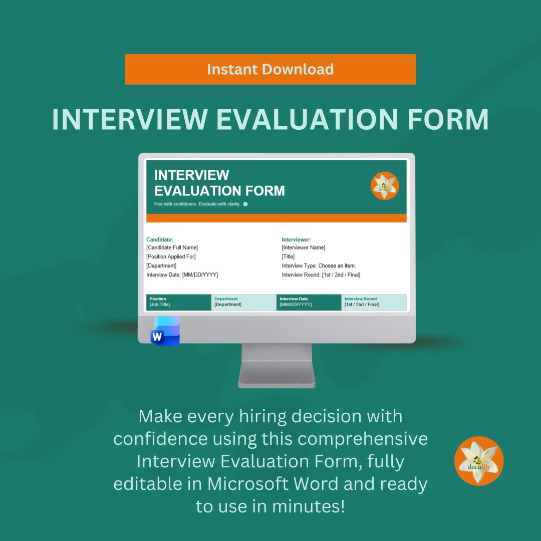 Interview Evaluation Form | HR Template Word (instant Download) - Etsy