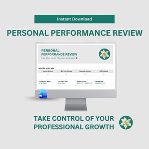 Personal Performance Review Template | Self Evaluation Assessment, Employee Review, Editable US Letter Size