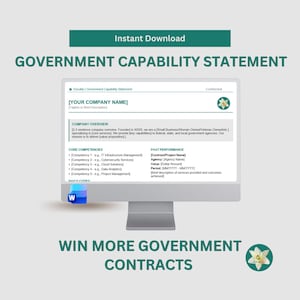 Government Capability Statement Template | Federal Contracting | NAICS Codes | Small Business | US Letter Size