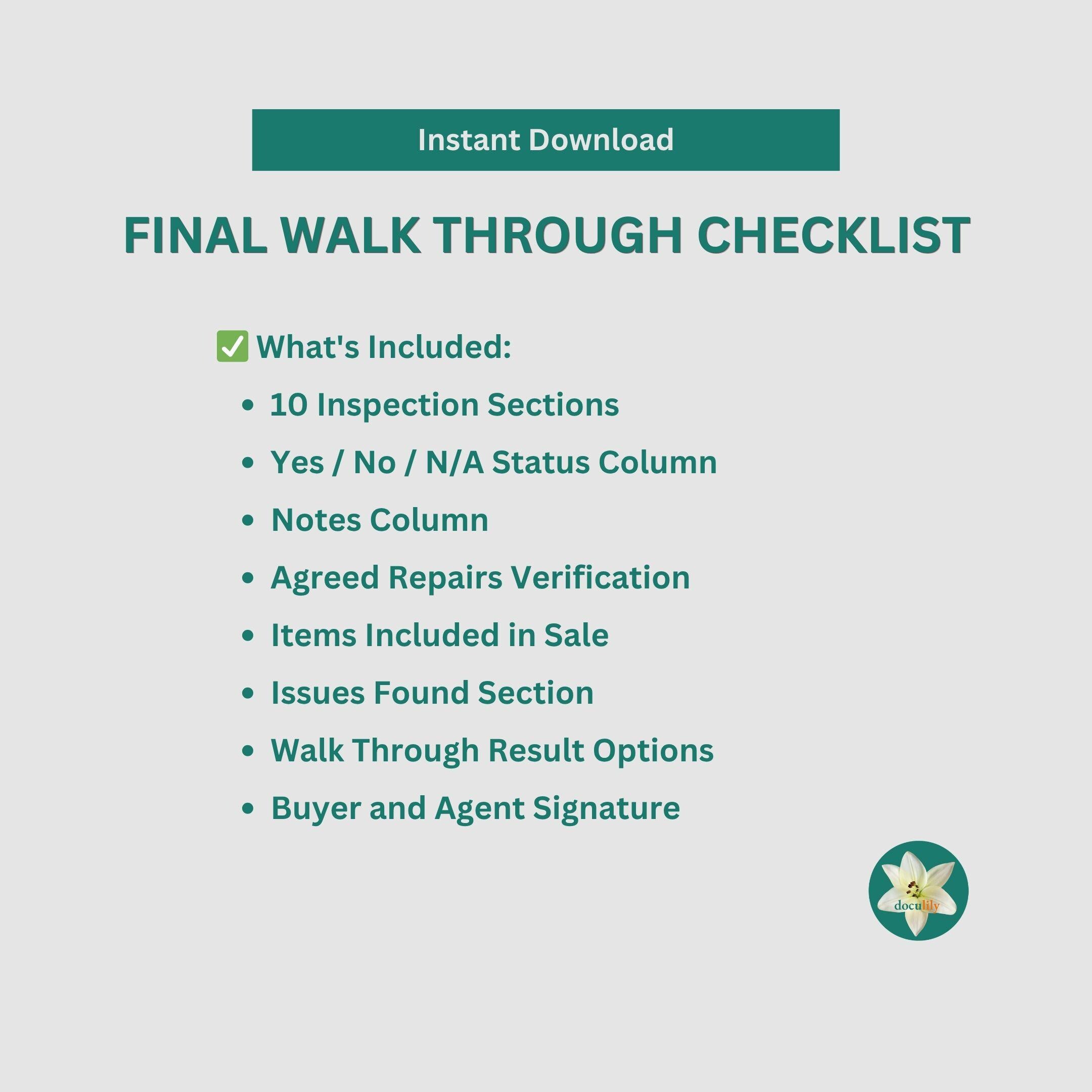 Final Walk Through Checklist Word | Editable Real Estate Agent Template ...