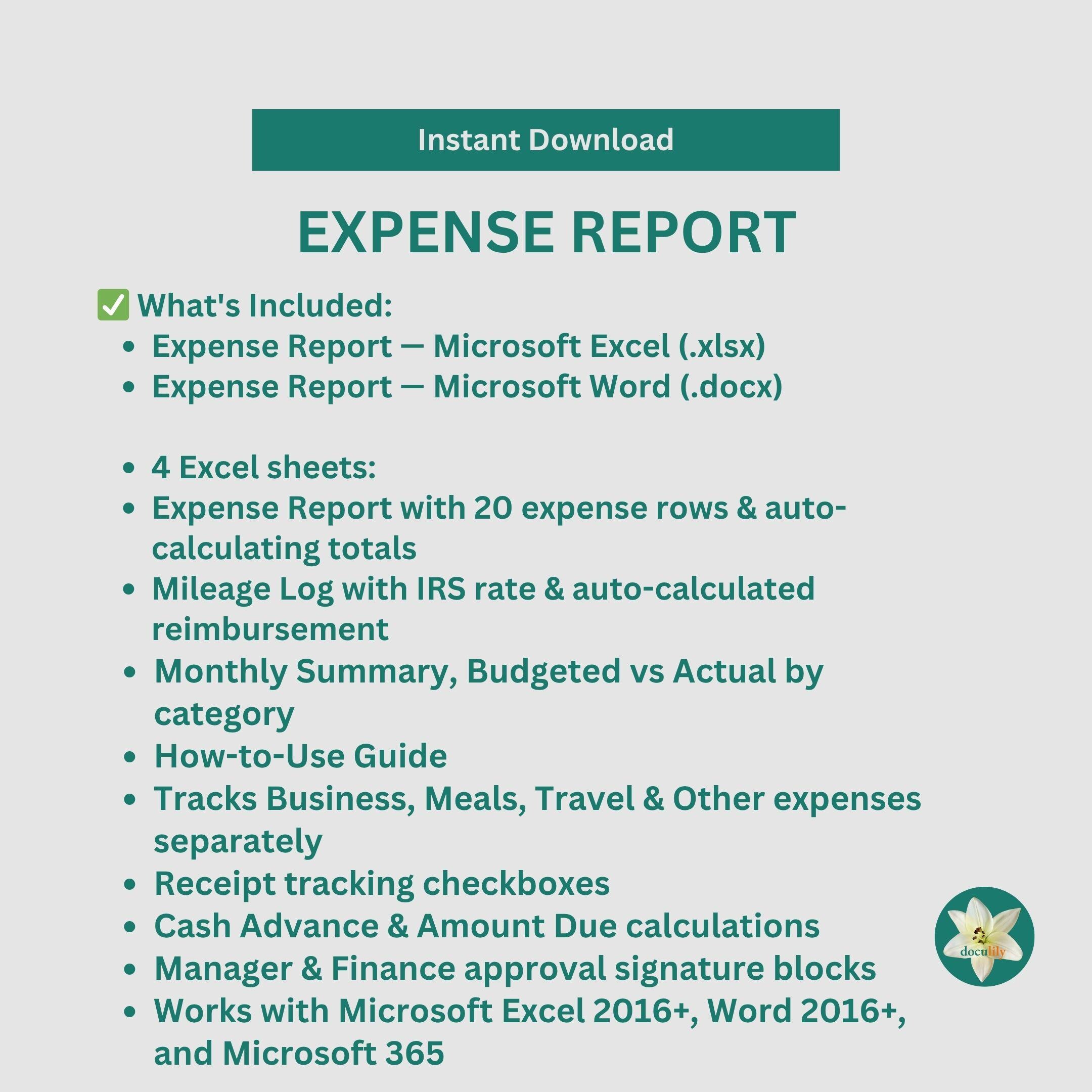 Expense Report Template Word & Excel | Business Expense Tracker ...