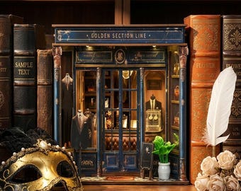 Golden Section Line Tailor Shop Book Nook Kit, Miniature Gentleman Model, Touch LED Light