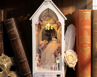 Romantyczny ślubny zestaw DIY z kącikiem książkowym: miniaturowy domek dla lalek z oświetleniem LED