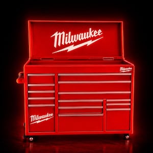 Mini verktygslåda, skrivbordsorganisatör, mekanikerpresent, miniatyr, rullhytt, Milwaukee-inspirerad, 19 x 19 cm