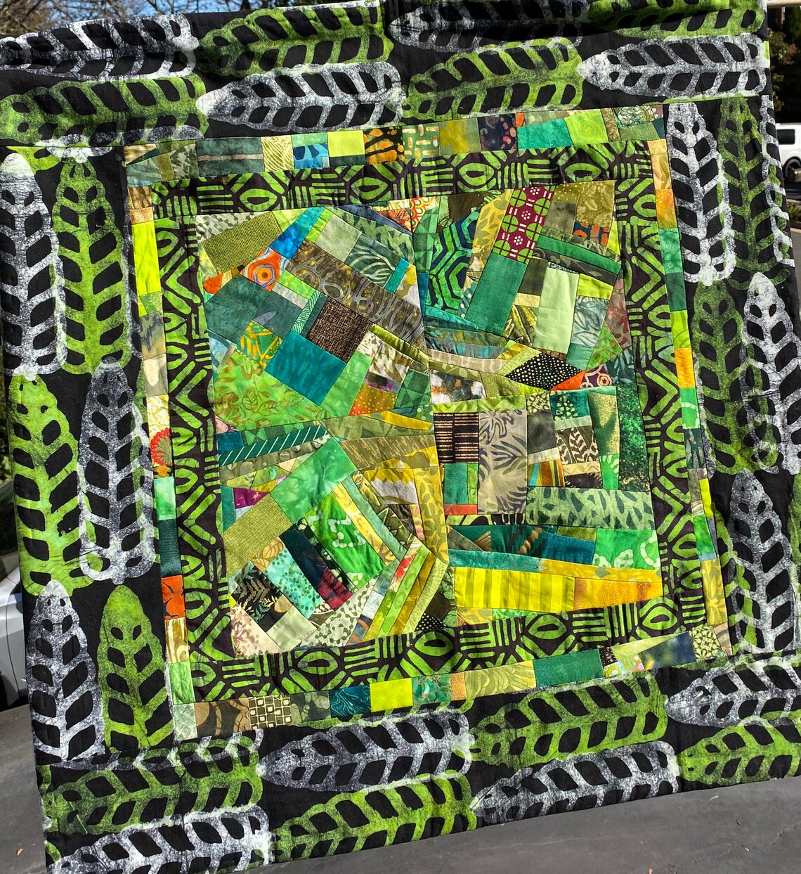 Green Fine Art Contemporary Quilt with Hand Stamped Border Etsy
