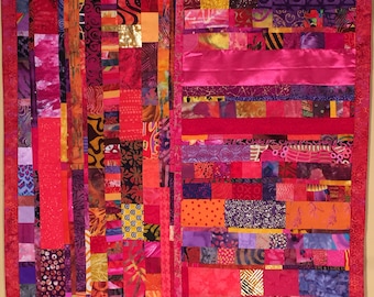 Modern Fabric Art Quilt: Global Textiles Wall Hanging