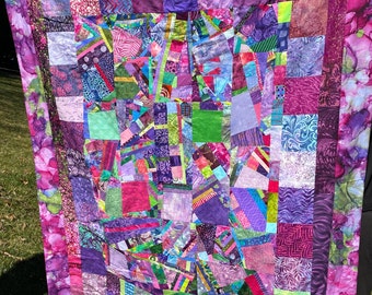 Large Improv Art Quilt Wall Hanging//Purple Green Art Quilt//Modern Contemporary Art Quilt Wall Hanging//Collage Art Quilt//Free Shipping