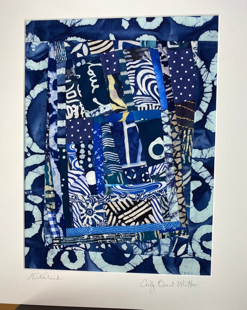 Navy and White Art Quilt Matted for Framing Signed by the Etsy