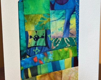 Art Quilt Card//Fiber Art Card//Textile Art Card//Handmade Blank Card//Original Art Card//Quilt Card
