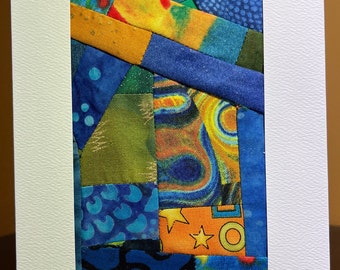Art Quilt Card//Mini Quilt//Handmade Blank Card//Fiber Art Card/Textile Card//Ready to Frame