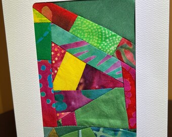 Art Quilt Card//Mini Quilt//Handmade Blank Card//Fiber Art Card/Textile Card//Ready to Frame