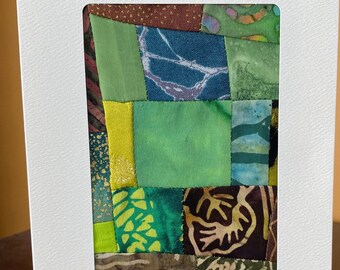 Handmade Art Card//Improv Quilt Card//Blank Card//Textile Card//Fabric Art Card//Free Shipping
