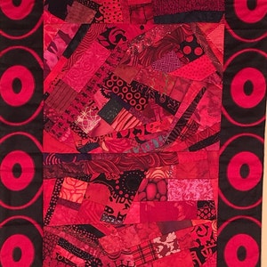 Wall Art in Red and Black//Art Quilt Abstract Collage Wall Hanging//Home Decor//African Quilt