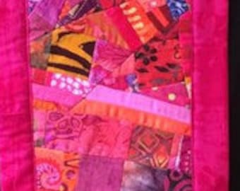 Narrow Art Quilt in Fuchsia and Pink//Skinny Quilt Art//Contemporary Home Decor//Improv Quilt//SPIRIT//Free Shipping