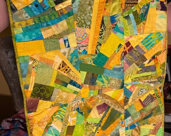 Arte abstracto para colgar en la pared: collage contemporáneo, amarillo y verde
