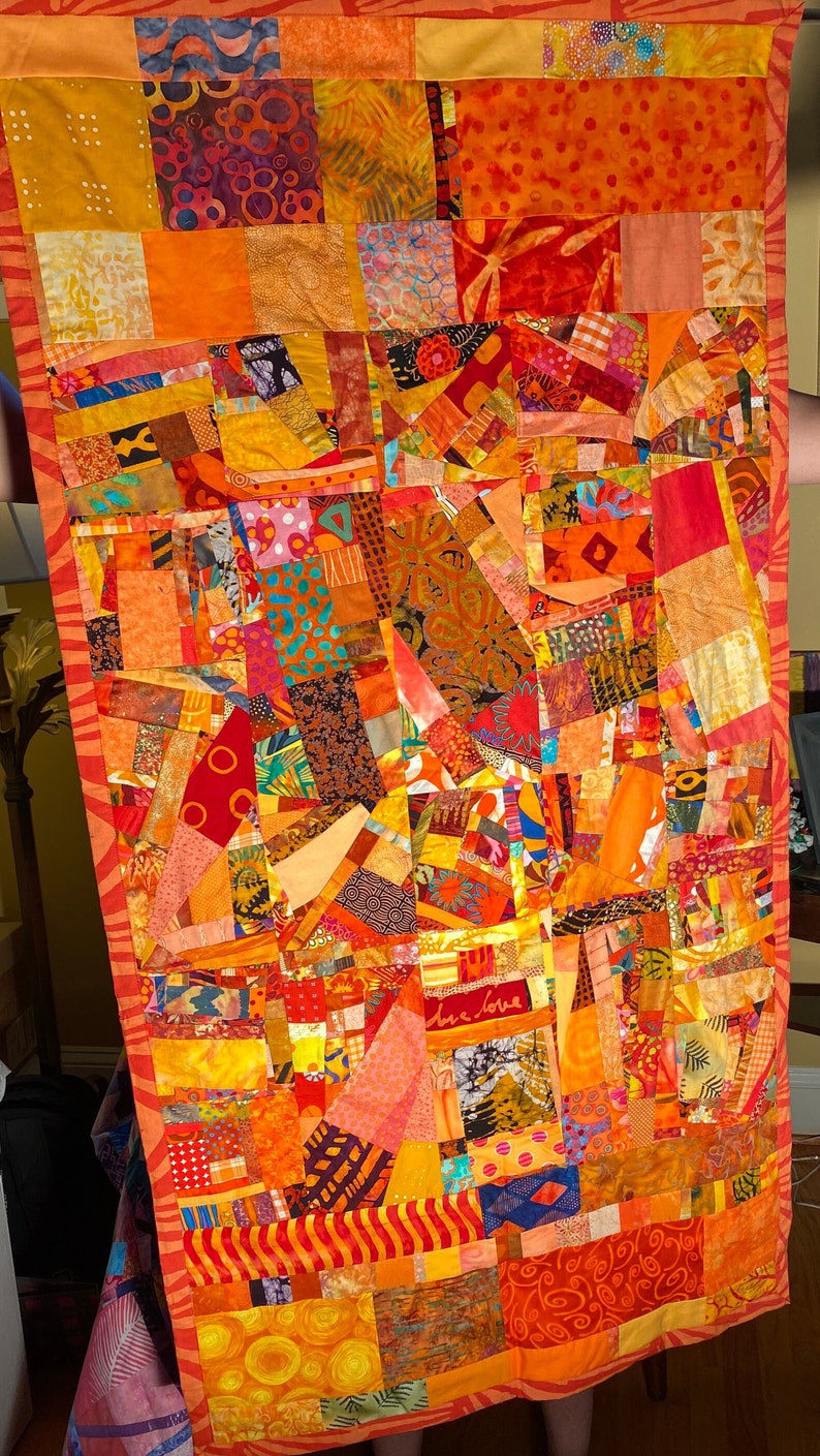 Orange Wall Art//collage Art Quilt Wall Hanging//contemporary Orange