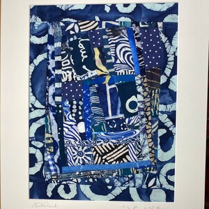 Navy and White Art Quilt Matted for Framing Signed by The Artist//WINTERLAND//FREE SHIPPING image 1